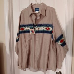 Wrangler Vintage Western Aztec Pearl Snap Brushpopper Shirt XXXL NWT